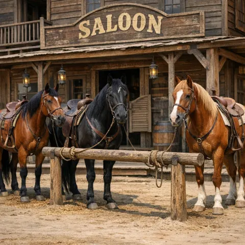 Western Saloon Horses Scene