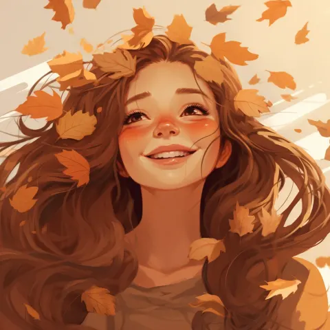 Girl with flying autumn leaf crown