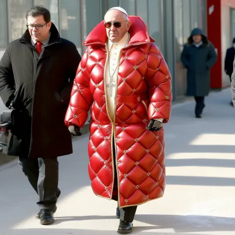 Pope wearing a puffy jacket