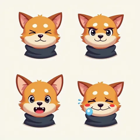Anime Dog Emoji Icons in Blue Turtlenecks