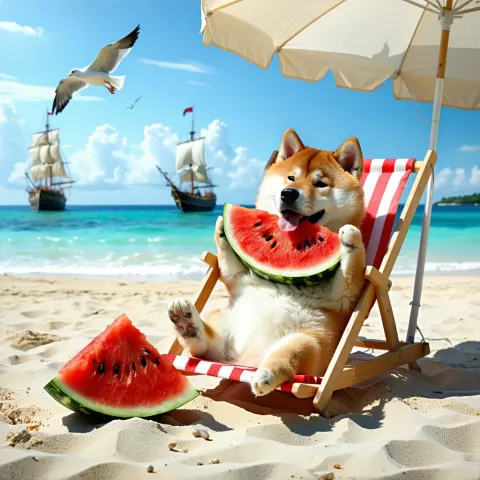 Shiba Inu Beach Watermelon