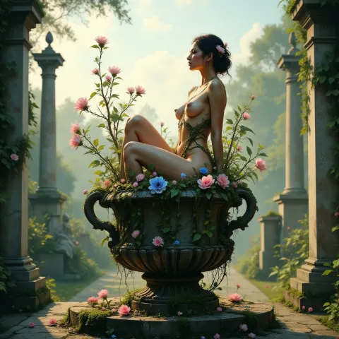 Woman Pot Vines Garden