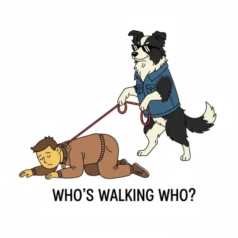 Dog Leashing Human Illustration