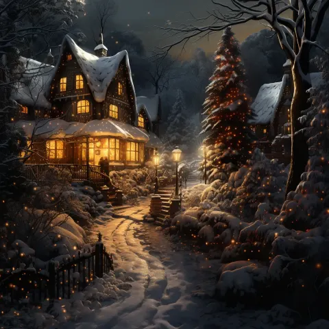 Christmas Cottage Winter Forest