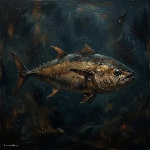 Tuna Swimming Deep Sea