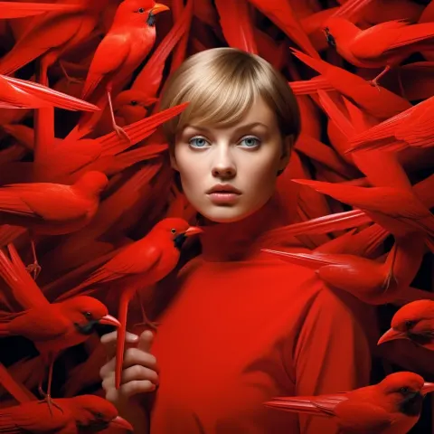 Woman Red Birds Dreamlike