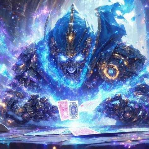 Mechanical Guardian Watching a Sorcerer's Card Trick