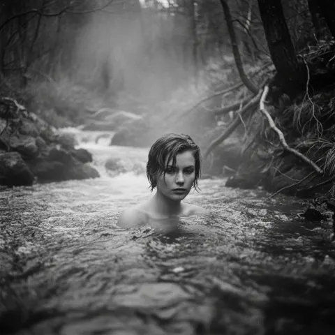 Woman Hot Spring River