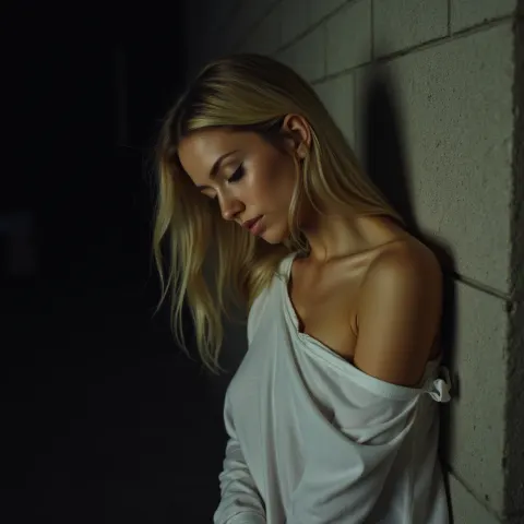 Woman Cement Wall Dimly