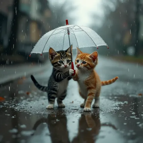 Kittens Umbrella Rain
