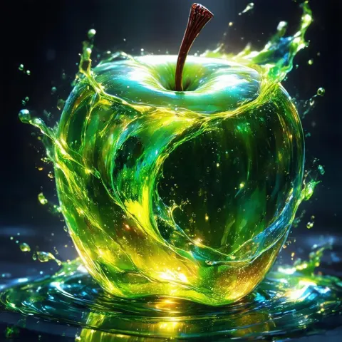 Anime Apple Swirling With Vibrant Liquid