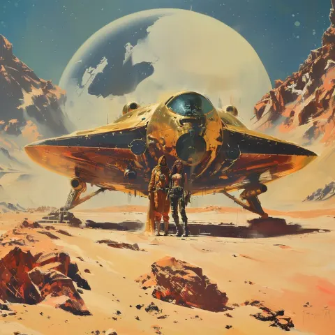 Seventies Fantasy Mecha Desert Spaceship