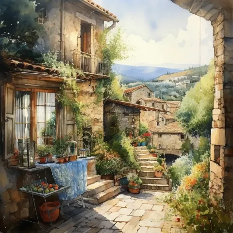 Provence Watercolor Landscape Artstation Style