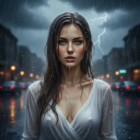 Woman Pouring Rain Hazel Eyes