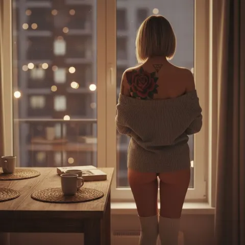 Woman Cozy Evening Apartment Tattoo