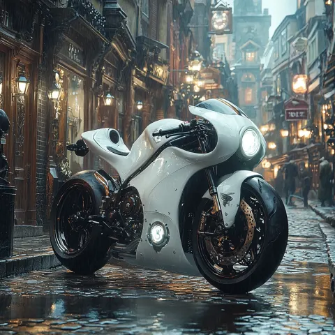 White Motorcycle Victorian Street