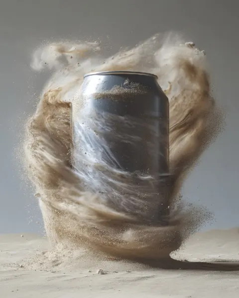 Spinning Grey Can Kicking Up Sand