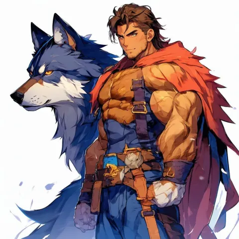 Gruff Anime Ranger With Wolf Companion
