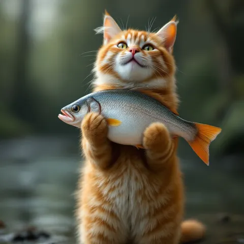 Cat Standing Fish Smile