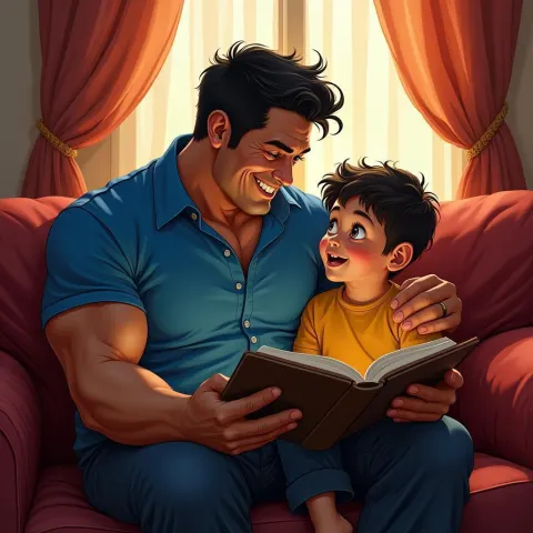 Warm Storybook Moment on a Velvet Couch