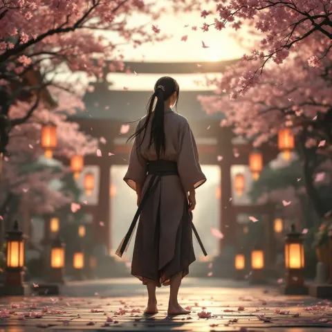 Samurai Temple Cherry Blossoms
