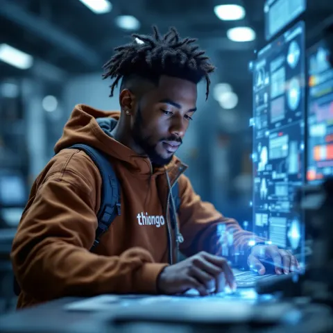 African Man Holographic Interface