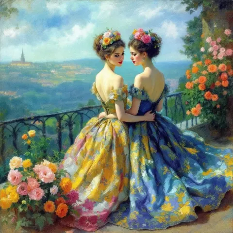 Sisters Terrace Renoir Painting
