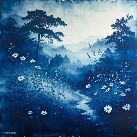 Wildflower Garden Cyanotype Print