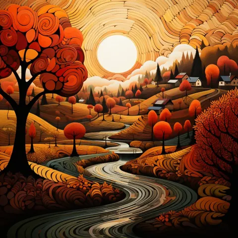 Geometrical Autumn Landscape Warm Colors