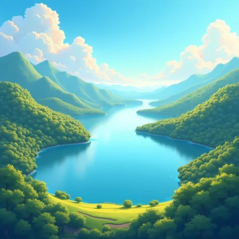 Golden Hour Lake Vista in Anime Key Visual