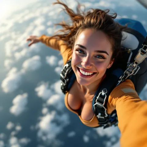 Female Parachutist Plane Selfie Motion