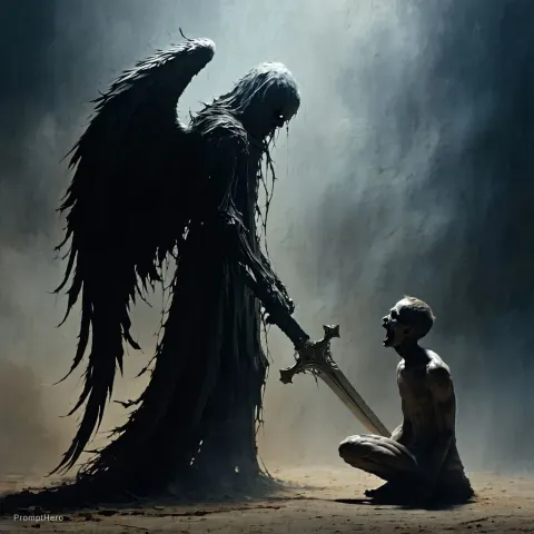 Dark Twisted Angel Sword Terrified Human