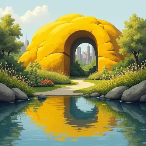 Yellow Rock Reflected in an Impressionist Pond