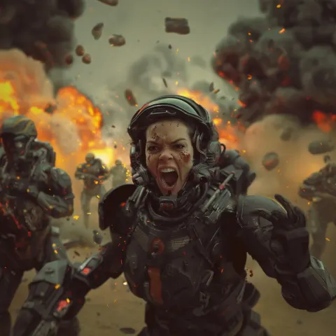 Female Space Marine Explosion Battle