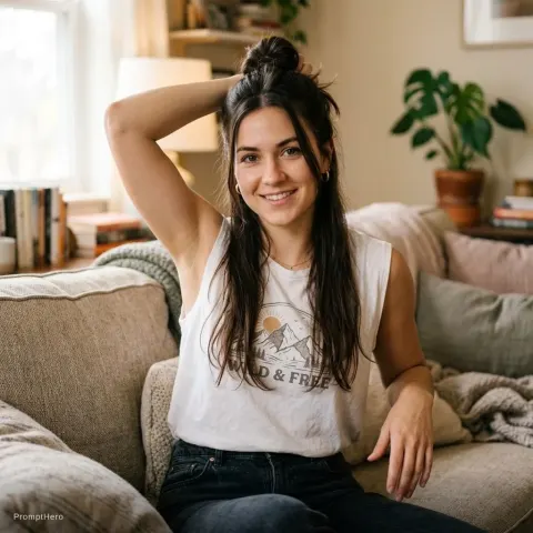 Woman Couch White Shirt Relaxed