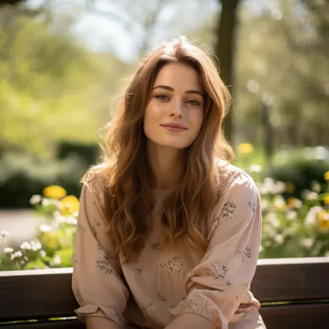 Woman Bench Park Sunny Day Portrait