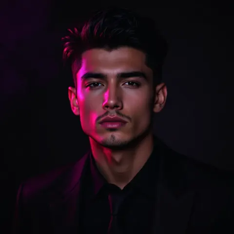 Man Black Suit Moody Purple Red