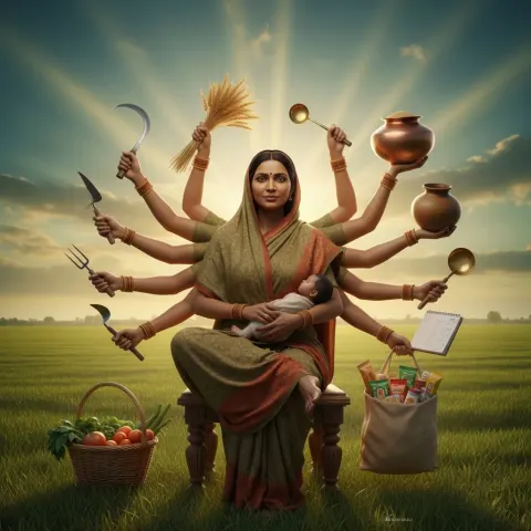 Indian Woman Saree Ten Hands Fields