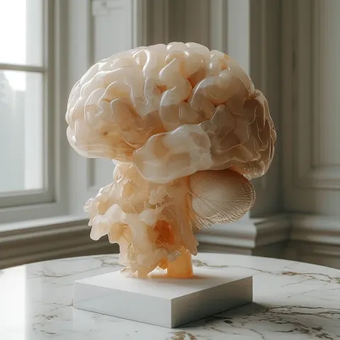 Brain Crystal Sculpture White Pedestal