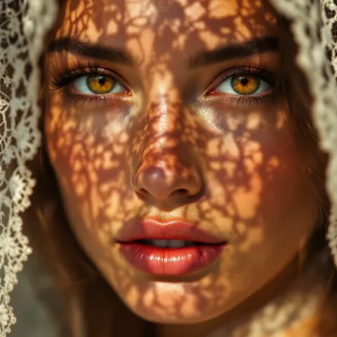 Woman Lace Veil Sunlight Portrait