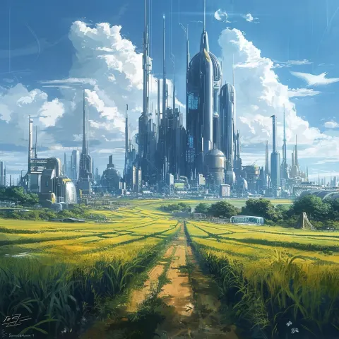 Futuristic Rural Landscape Acrylic Painting