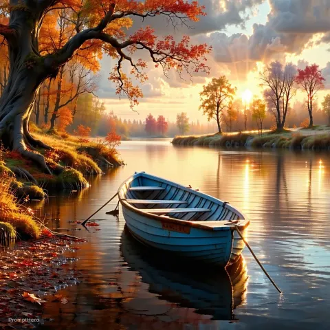 Autumn River Sunset Watercolor
