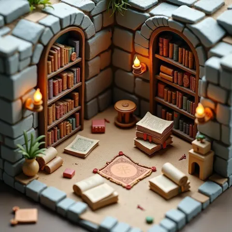Isometric Claymation Medieval Library Props