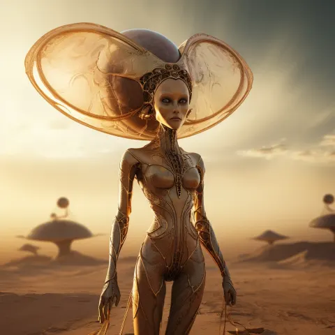 Alien Woman Golden Eyes Mars Planet