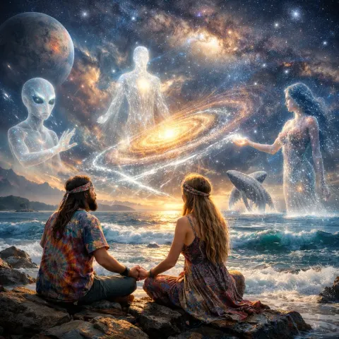 Hippie Couple Cosmic Universe Interaction