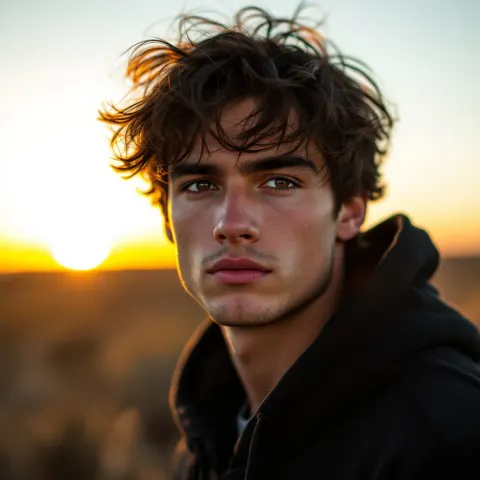 Sunset Male Portrait Dark Hair