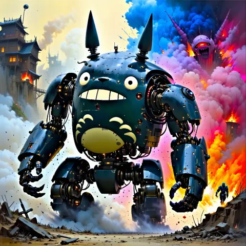Totoro Cyborg Mecha Battle Explosion