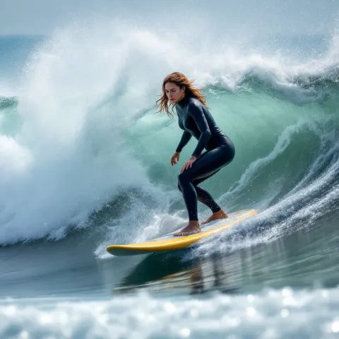 Woman Surfing Wave Wetsuit Ocean