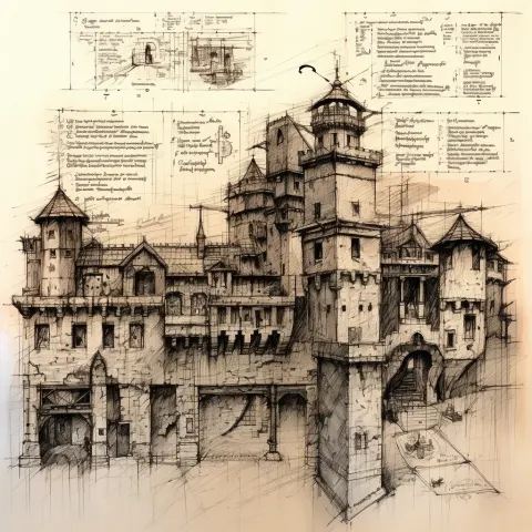 Medieval Preschool Blueprint Ink Sketch