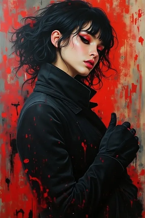 Woman Black Red Abstract Dystopian